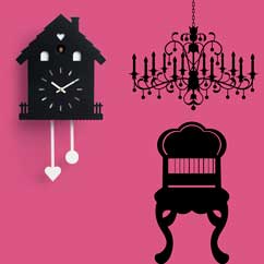 Contemporary cuckoo clock Art.heidi 2598 lacquered with acrilic color black and white pendulum, with environment